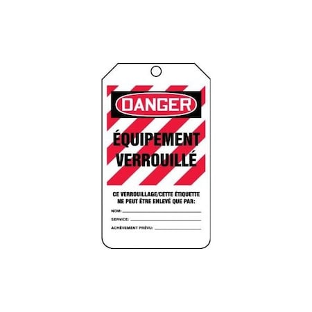 Accuform French Safety Tags, DANGER EQUIPMENT LOCKED OUT, 5.75in x 3.25in, RP-Plastic, 5PK FRMLT410PTM